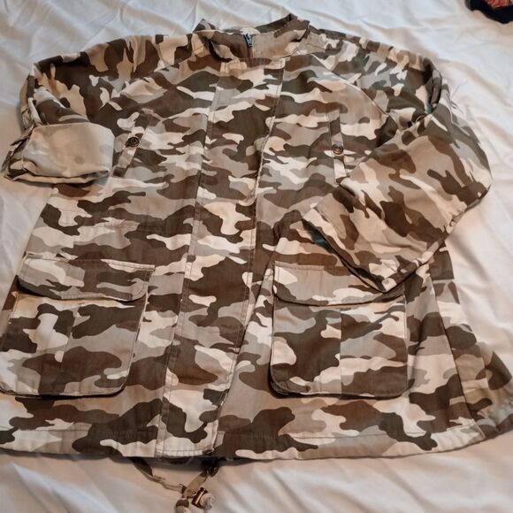 Kenzie Jeans Camo Utility Jacket. 1X NWT Green/Gray Full Zip. Chore Military - Picture 1 of 9